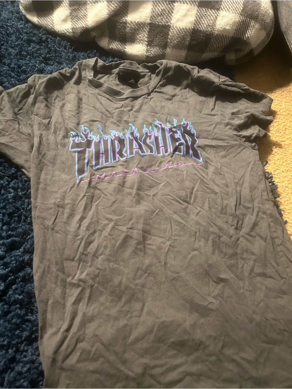 Thrasher womens Black Tee with Purple & Blue Flame Logo